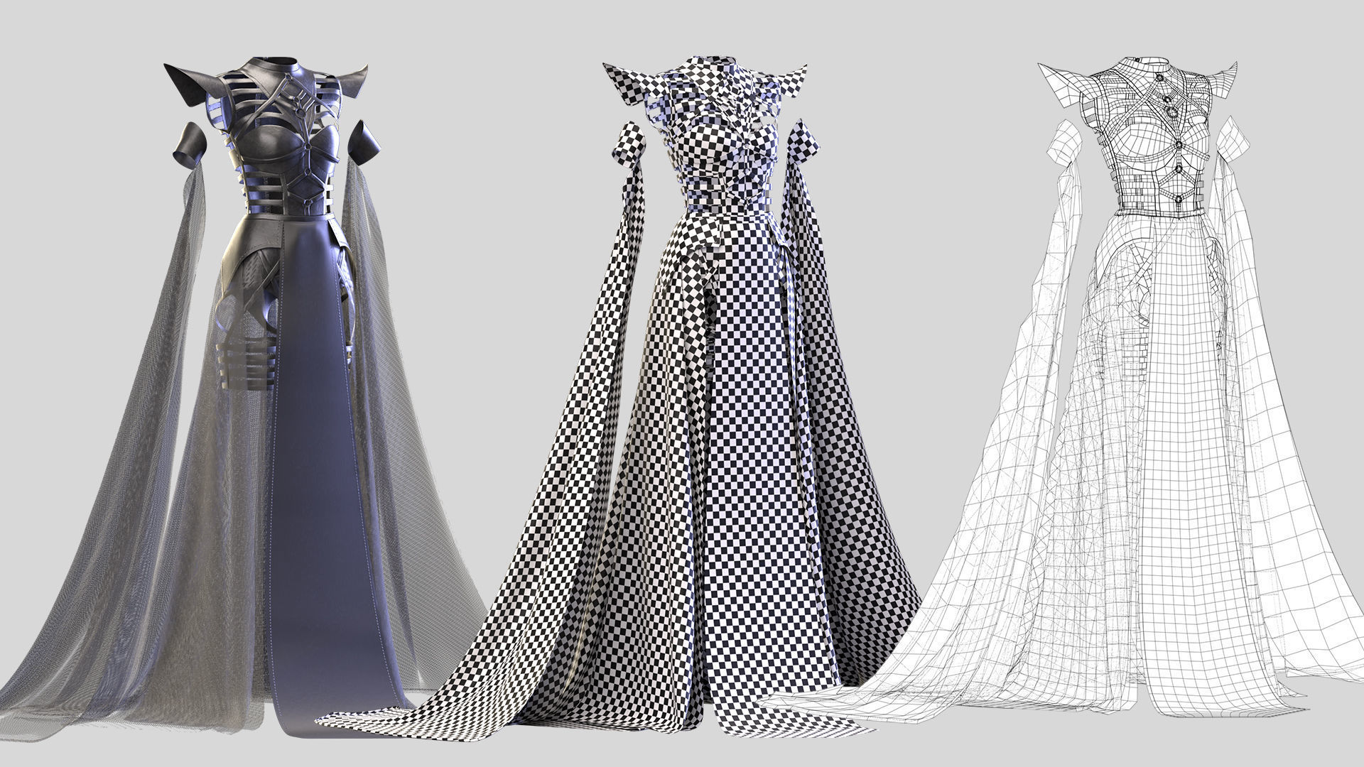 Woman Gothic Dress Low-poly 3D model_3