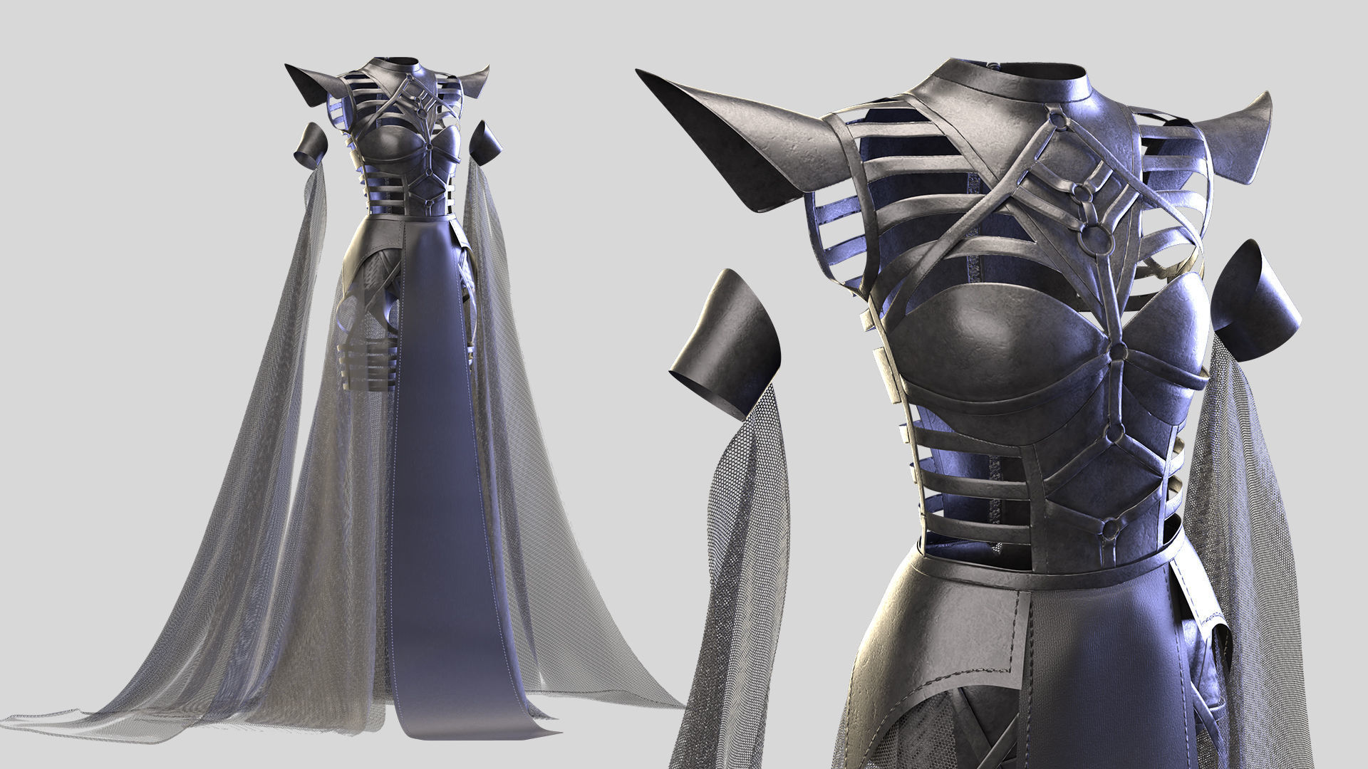 Woman Gothic Dress Low-poly 3D model_1