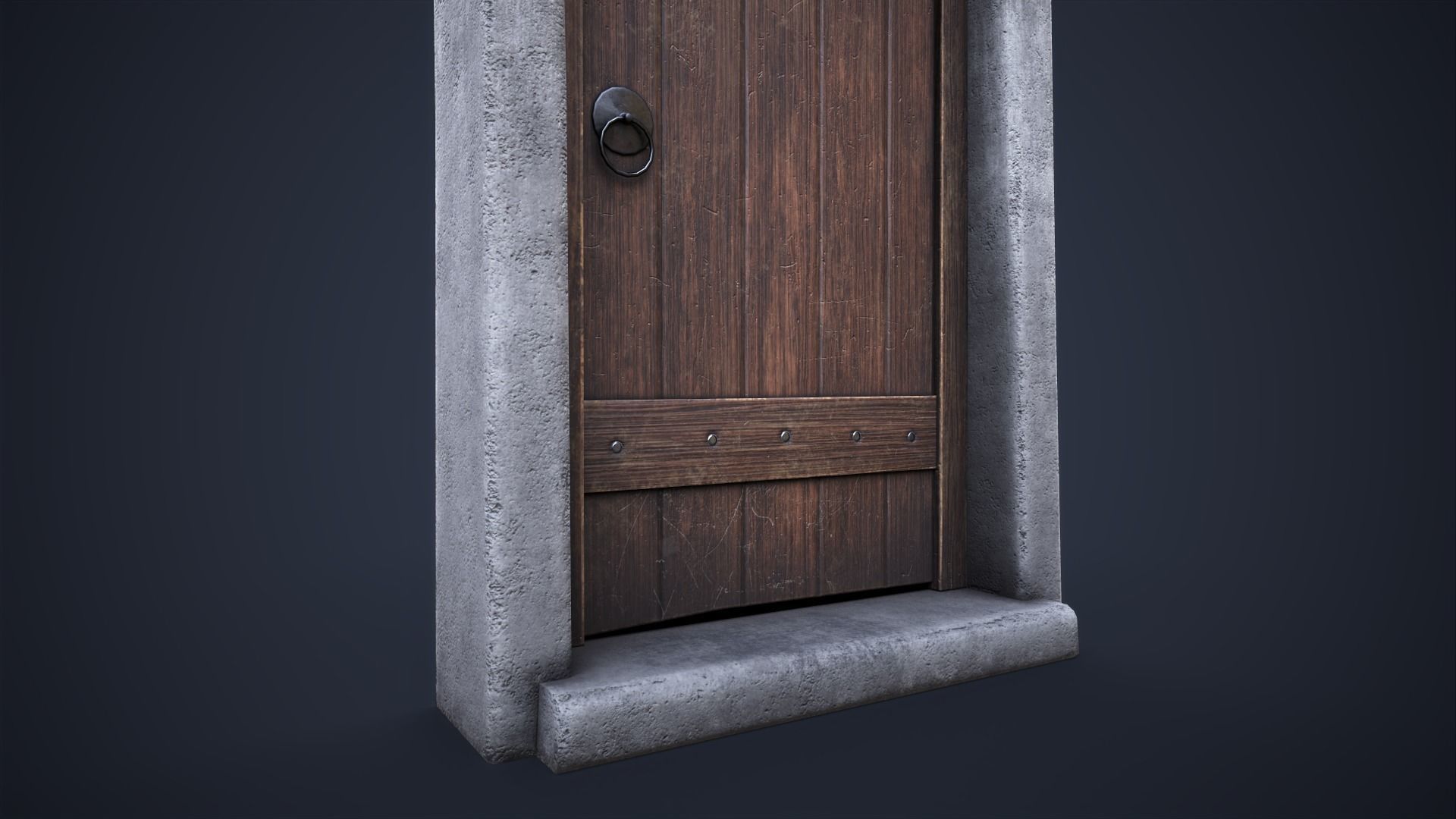 Old front small door  Low-poly 3D model_6