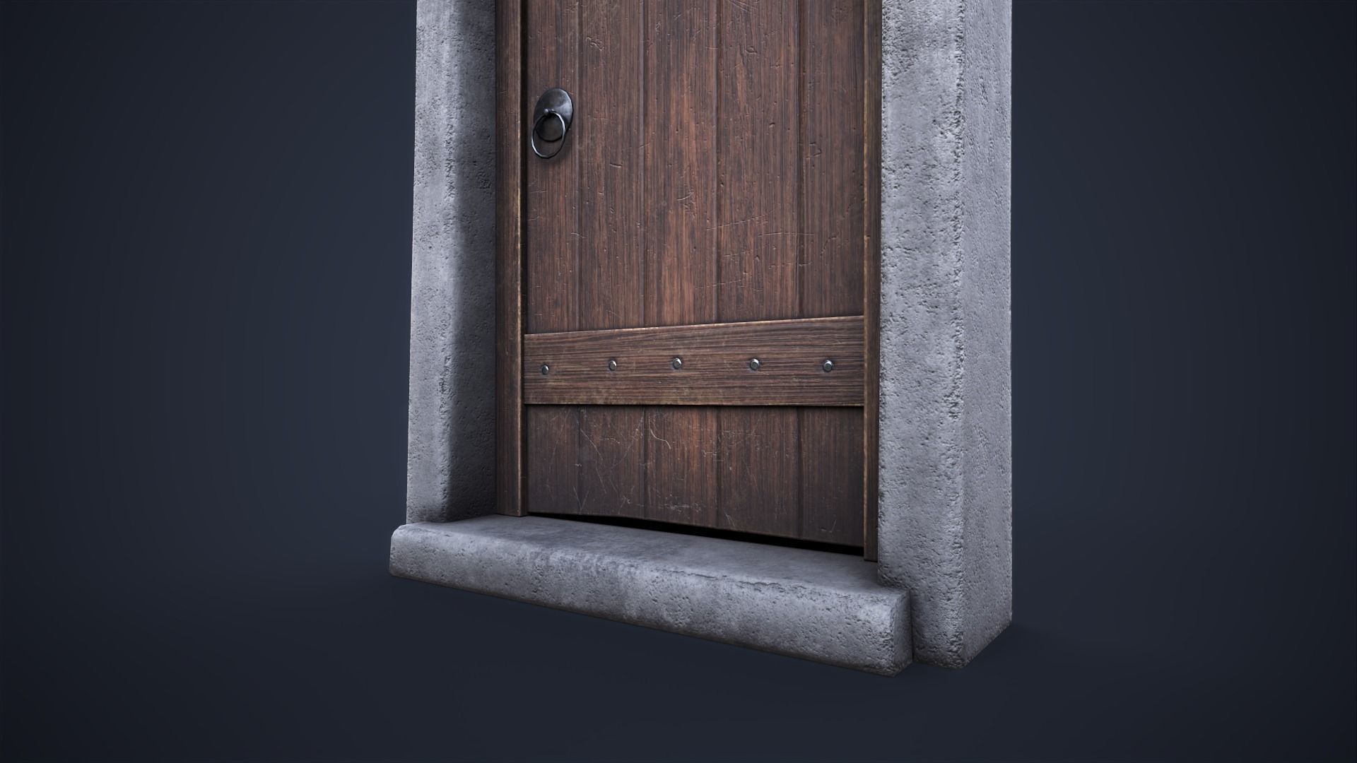 Old front small door  Low-poly 3D model_7
