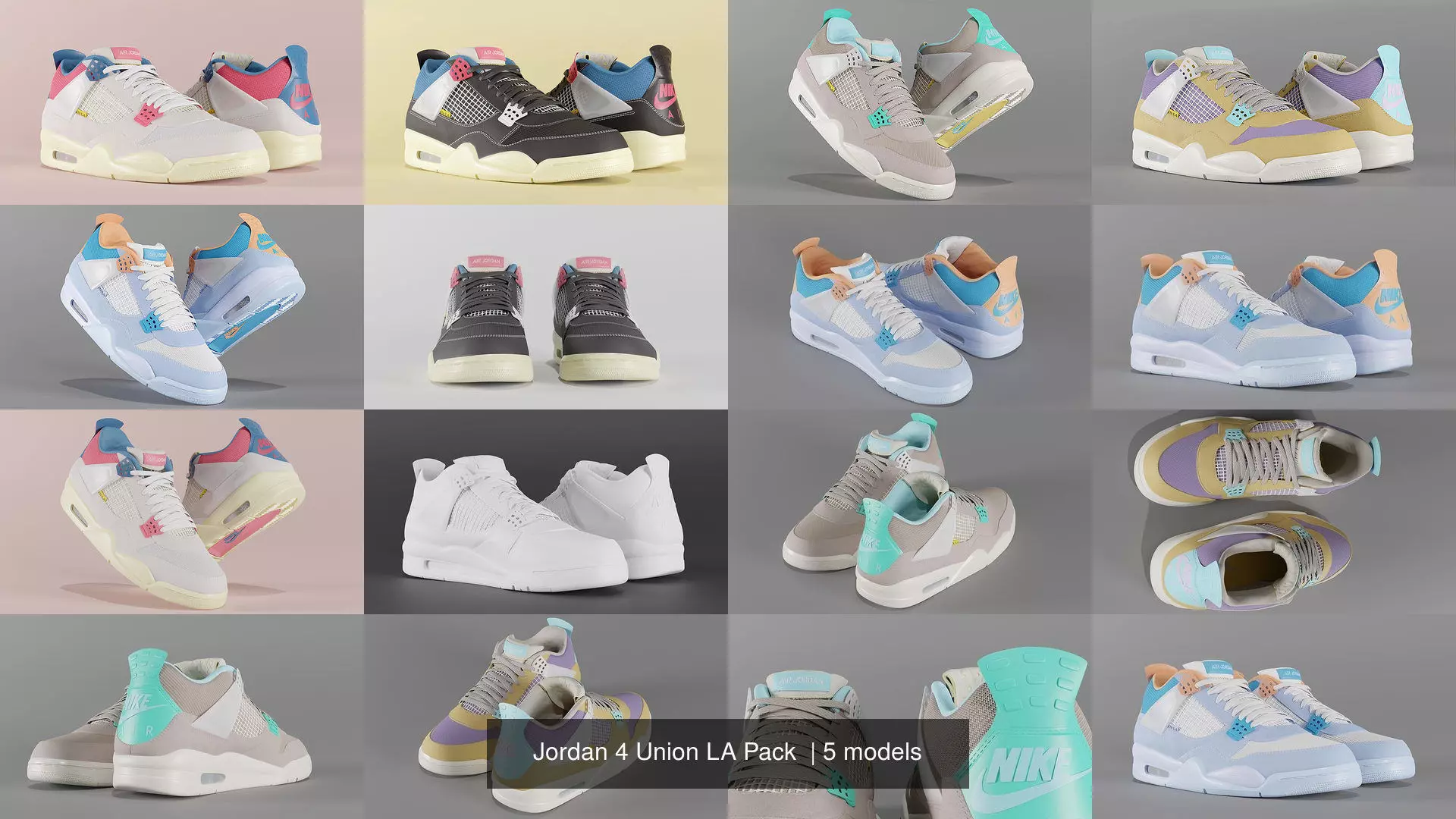 Jordan 4 Union LA Pack 3D Model Collection_0