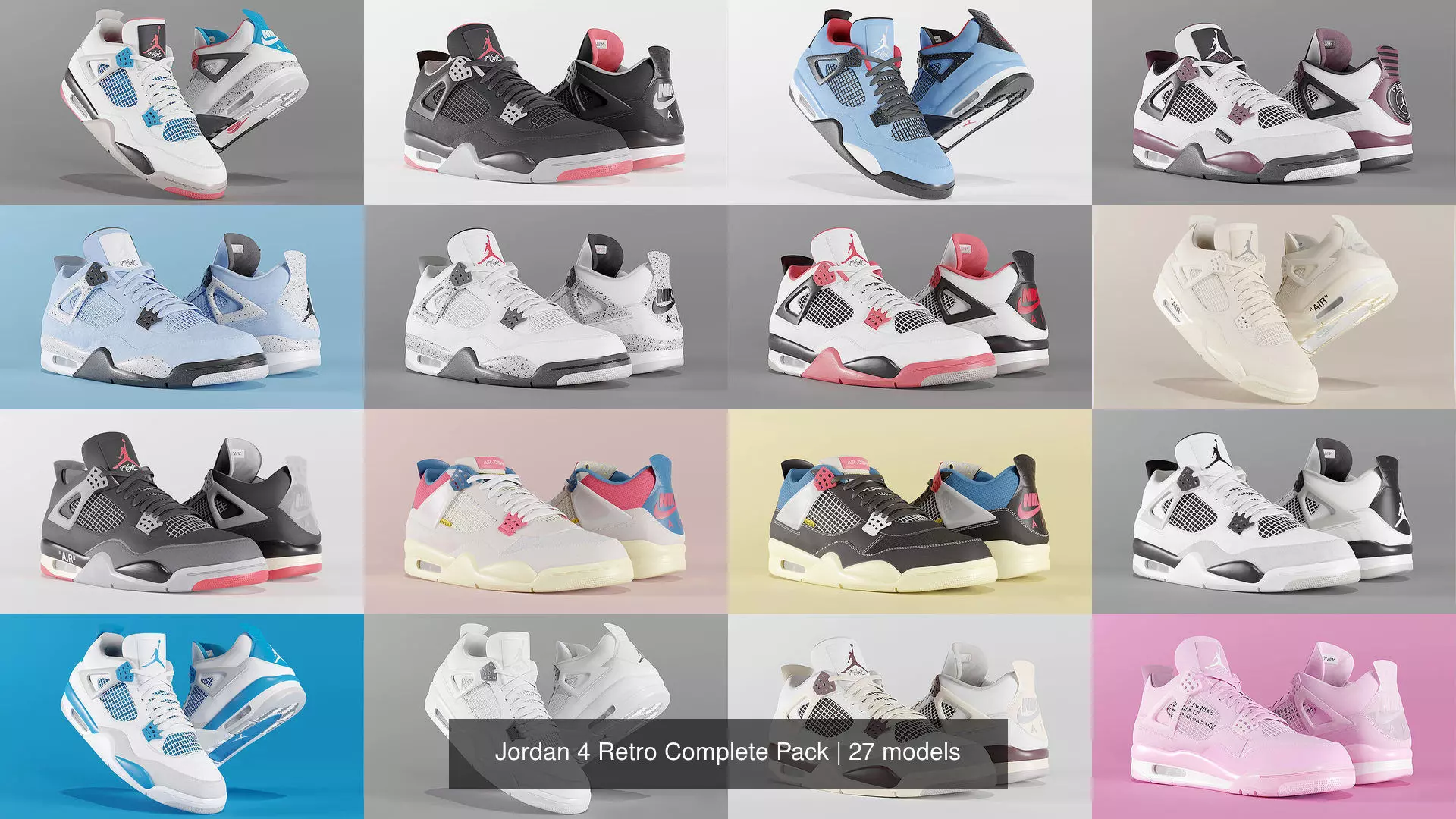 Jordan 4 Retro Complete Pack 3D Model Collection_0