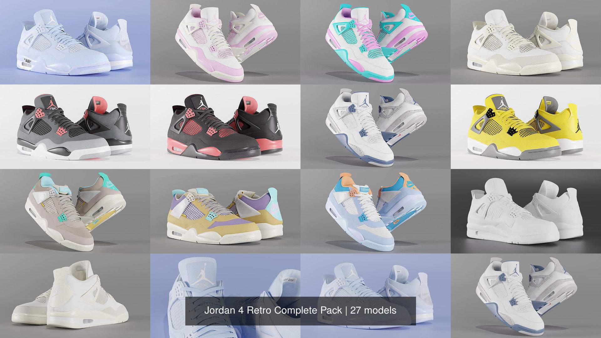 Jordan 4 Retro Complete Pack 3D Model Collection_2