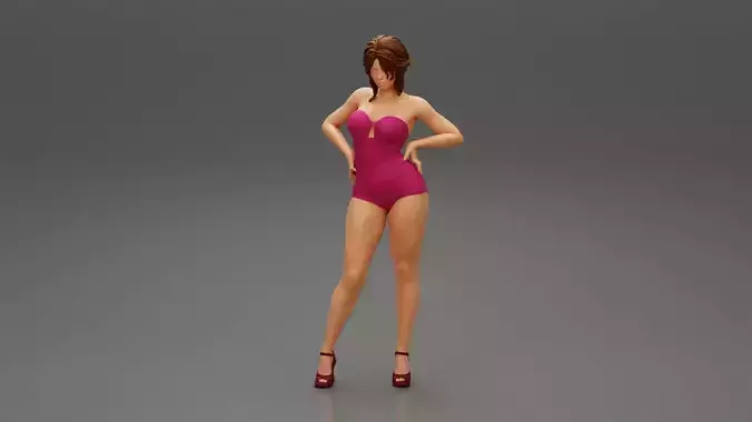 Young Lady In One Piece Swimsuit Posing with hands on hips