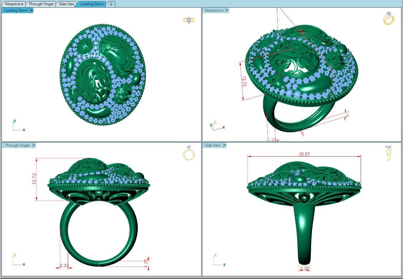 Ring390 gold ring with diamonds 3D print model_4