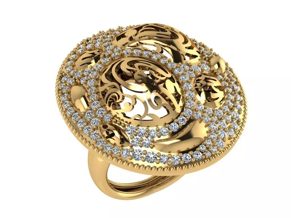 Ring390 gold ring with diamonds 3D print model_0