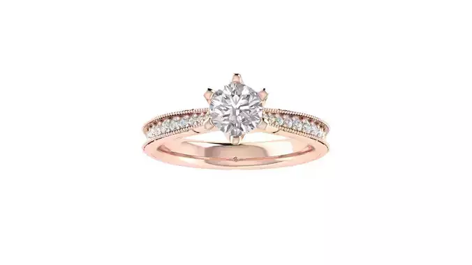 Women Engagement Round Stone Ring 3dm STL OBJ Renders Details