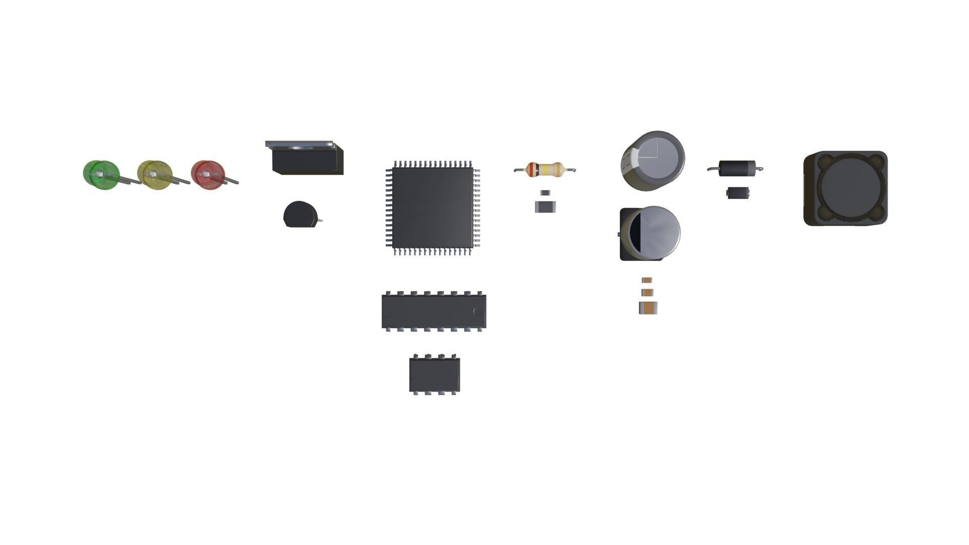 electronic components Low-poly 3D model_1