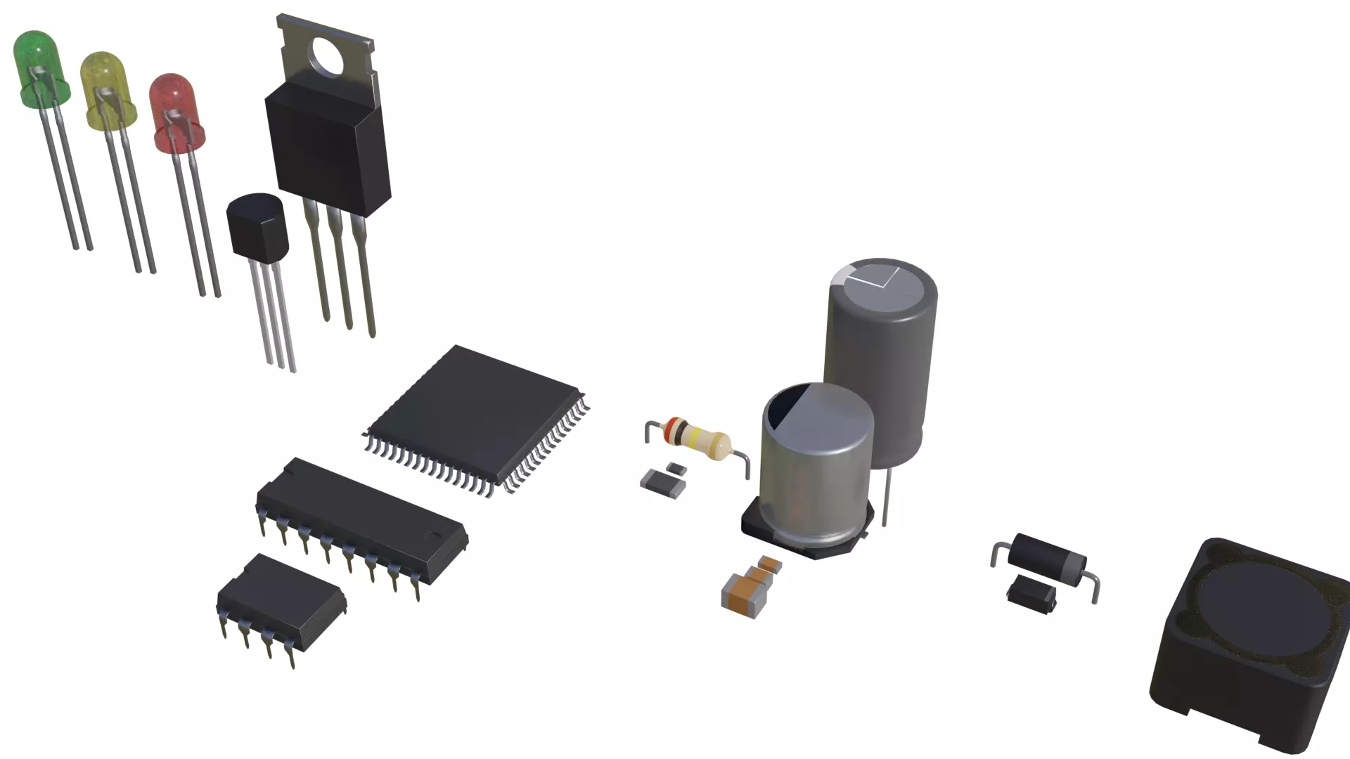 electronic components Low-poly 3D model_0