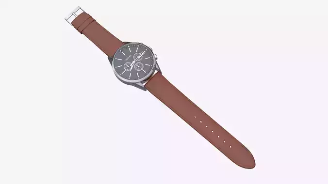 Wristwatch with Leather Strap 01 3D model