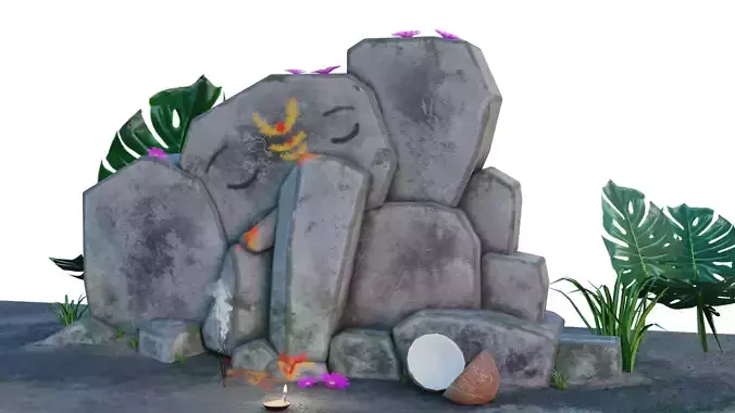 Ganesha Low-poly 3D model statue in desert