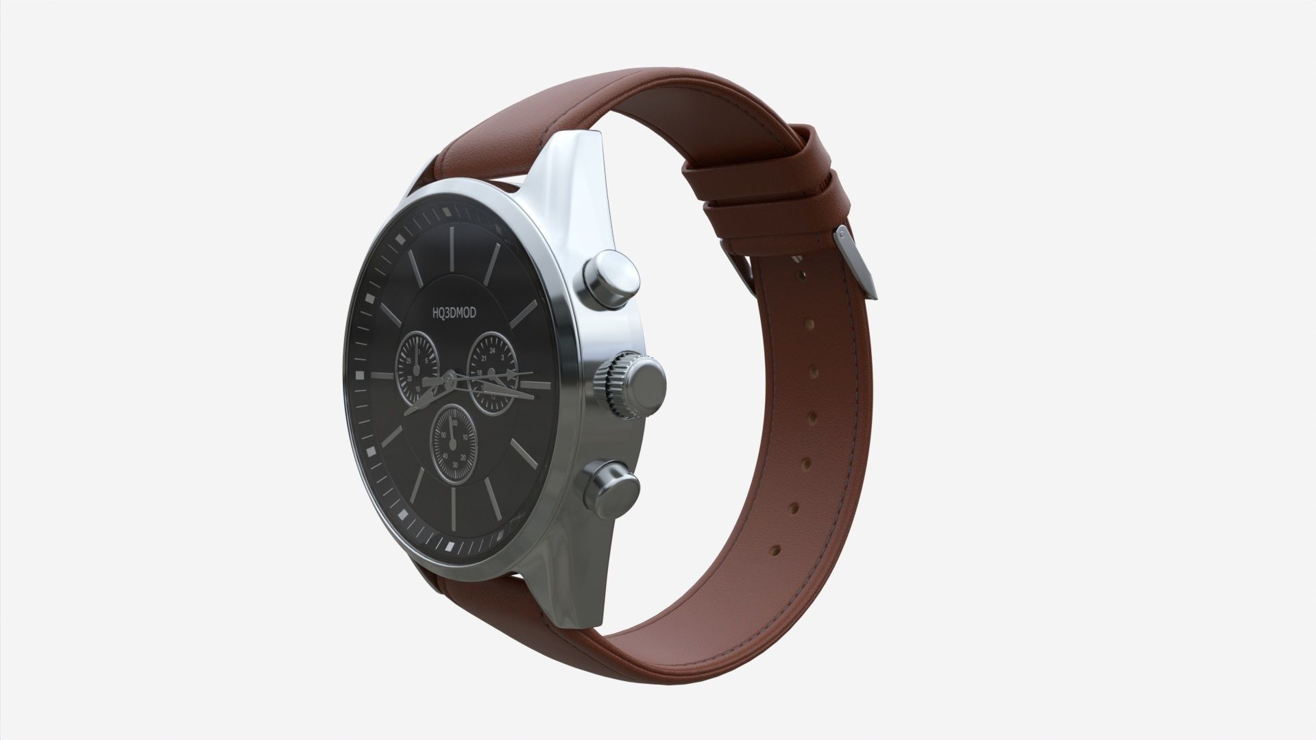 Wristwatch with Leather Strap 03 3D model_3
