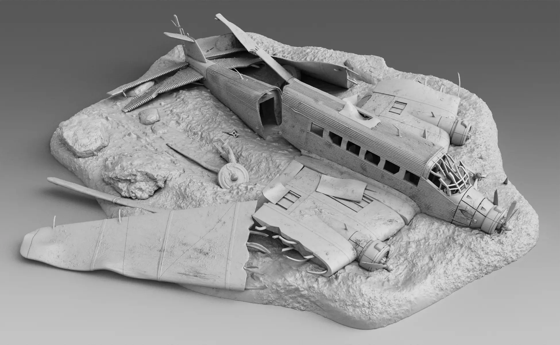 German plane Junkers Ju-52 Broken 3D print model_0