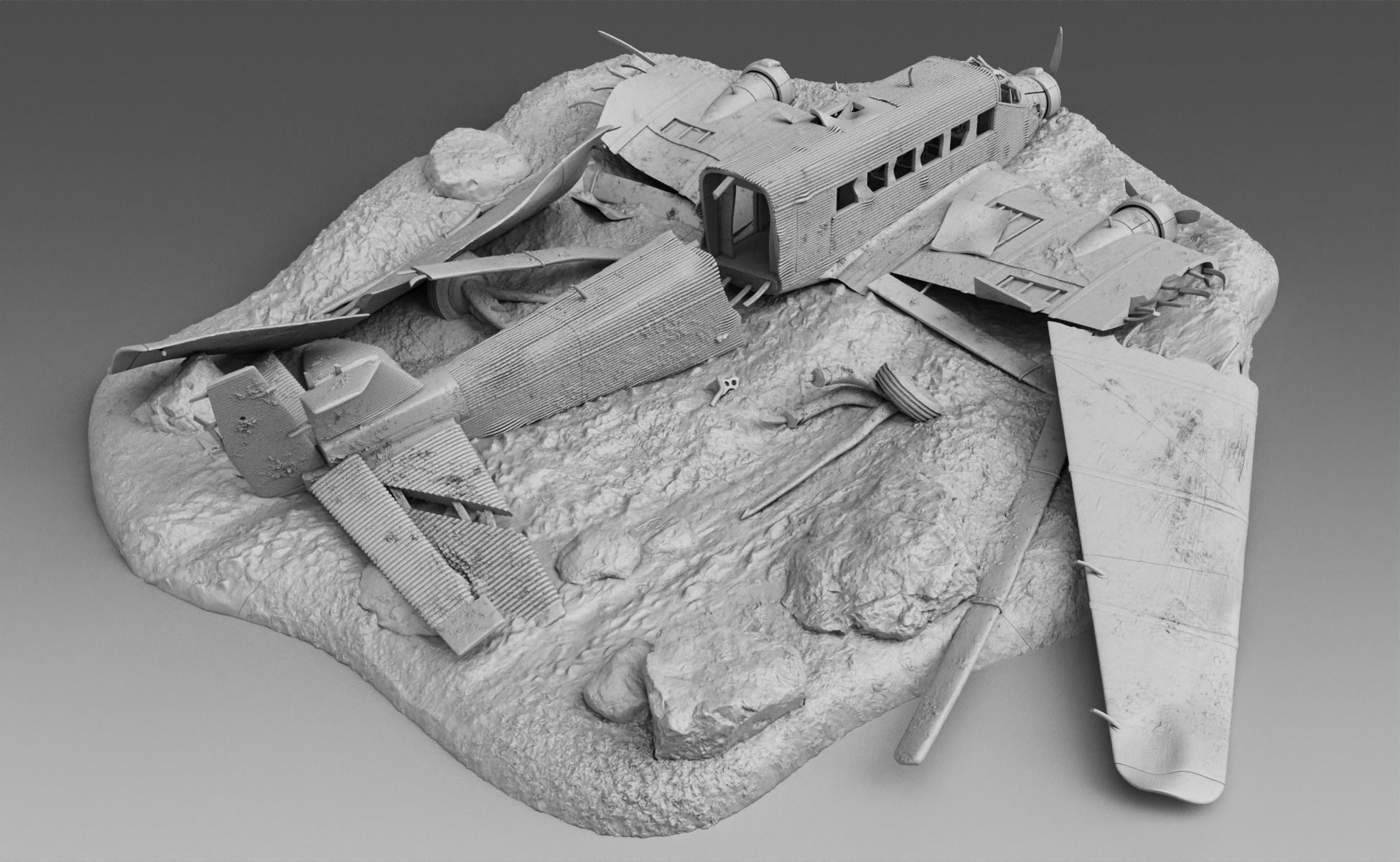 German plane Junkers Ju-52 Broken 3D print model_2