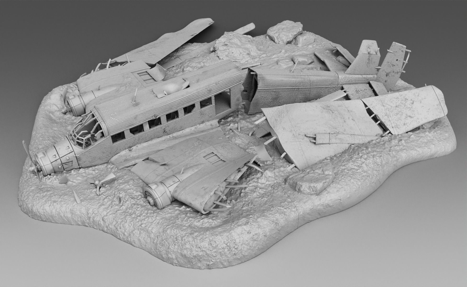 German plane Junkers Ju-52 Broken 3D print model_1