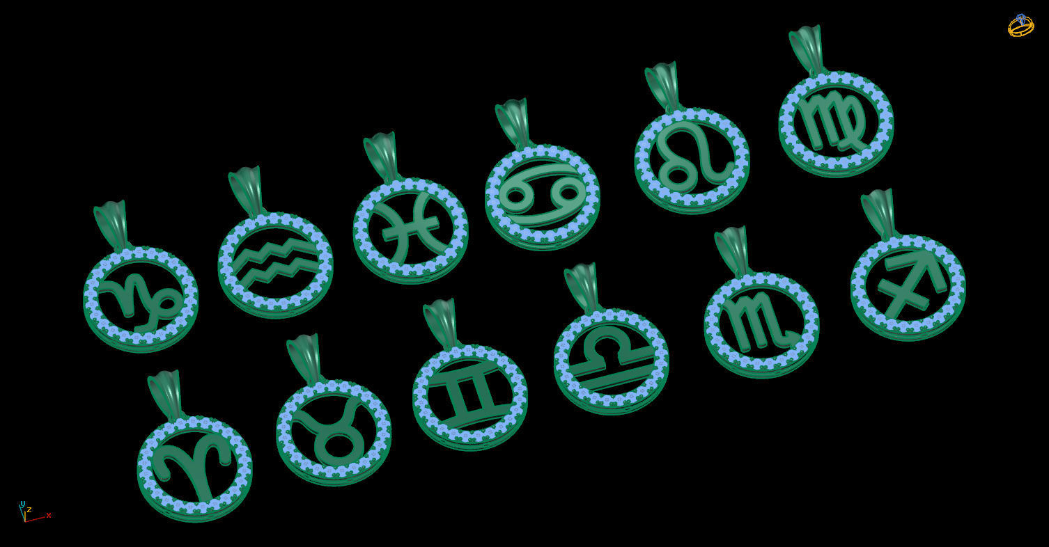 Zodiacal Sign Pendents  3D print model_0