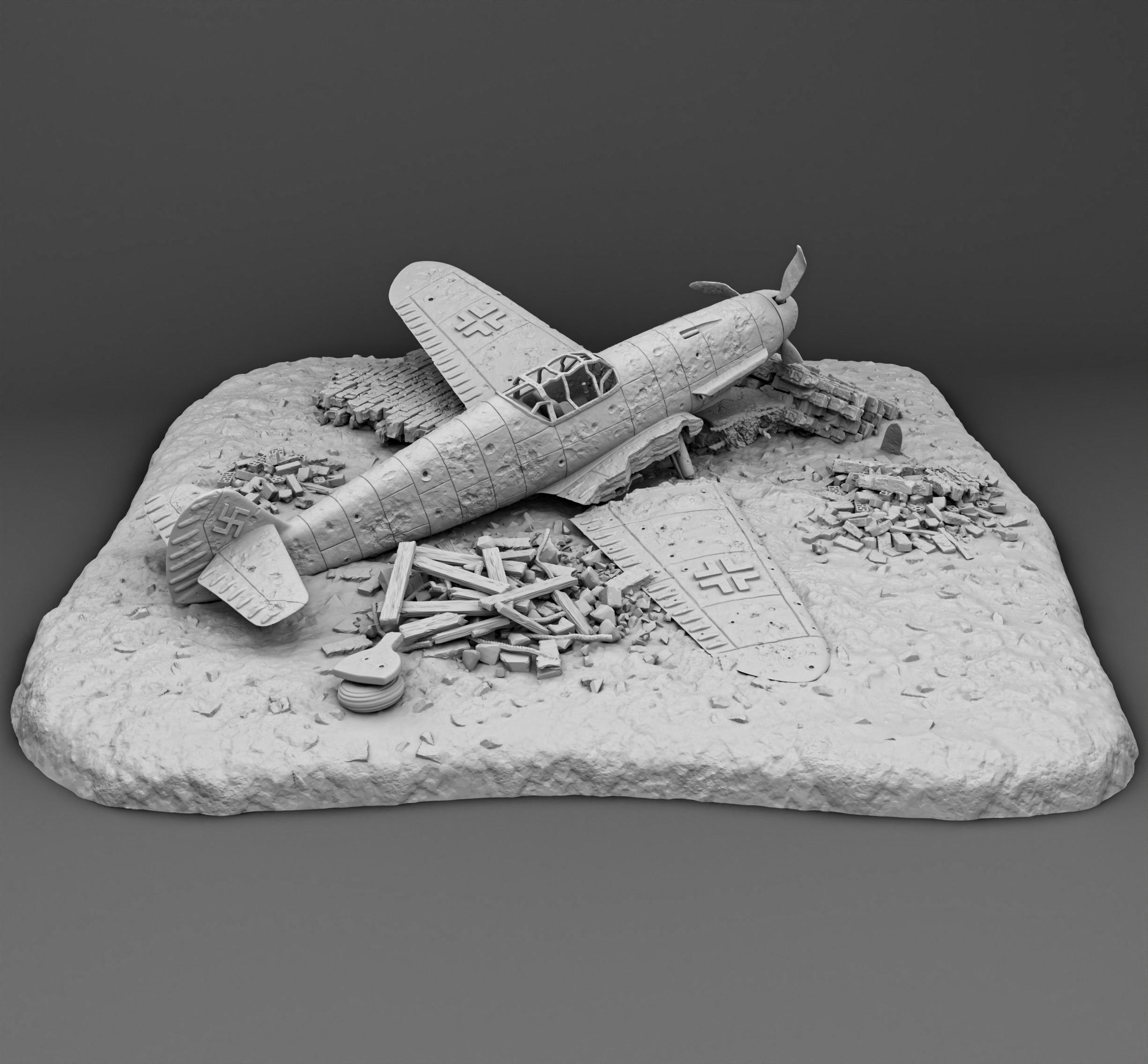 German plane Messerschmitt Bf-109 Broken 3D print model_1