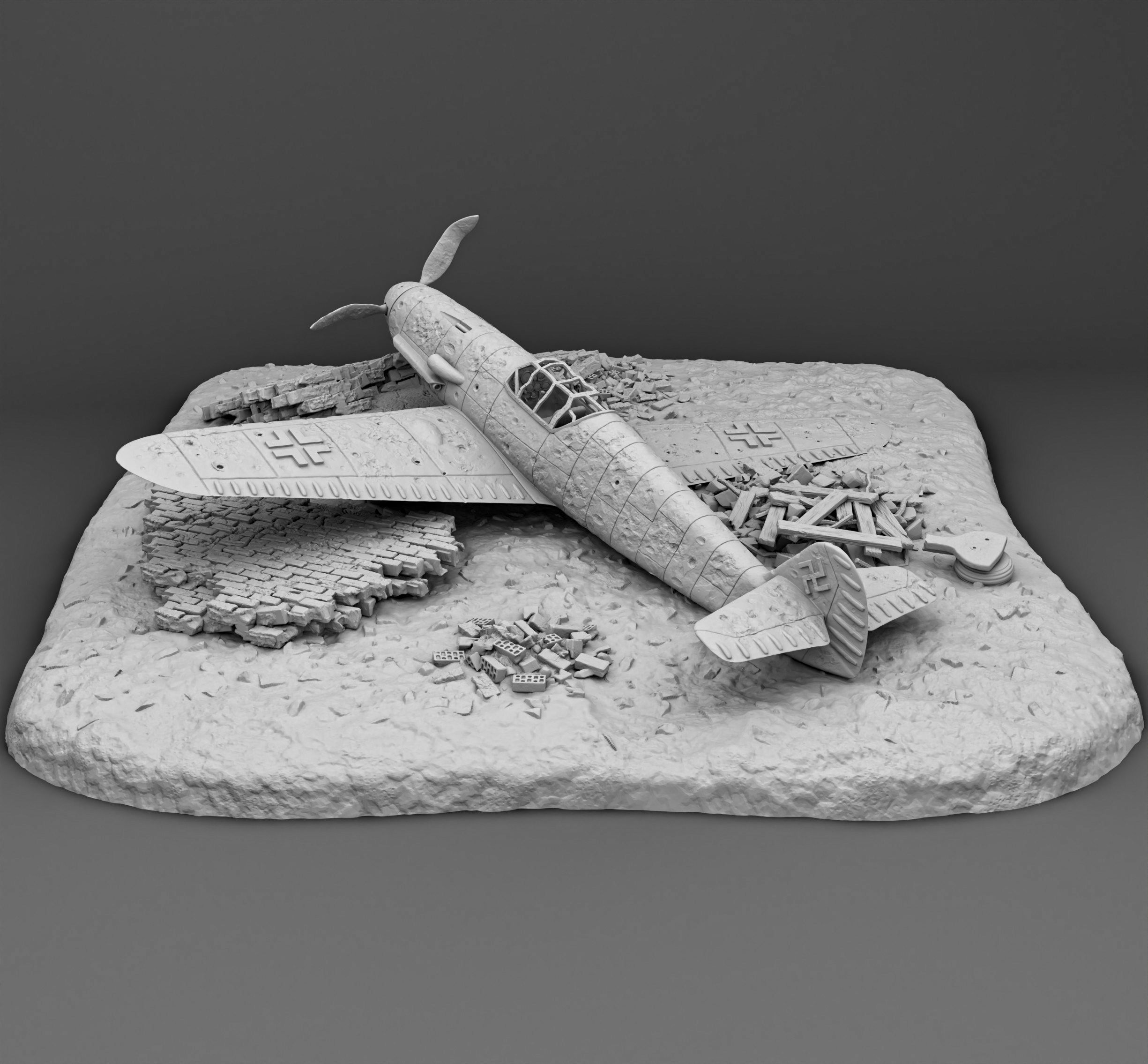 German plane Messerschmitt Bf-109 Broken 3D print model_2