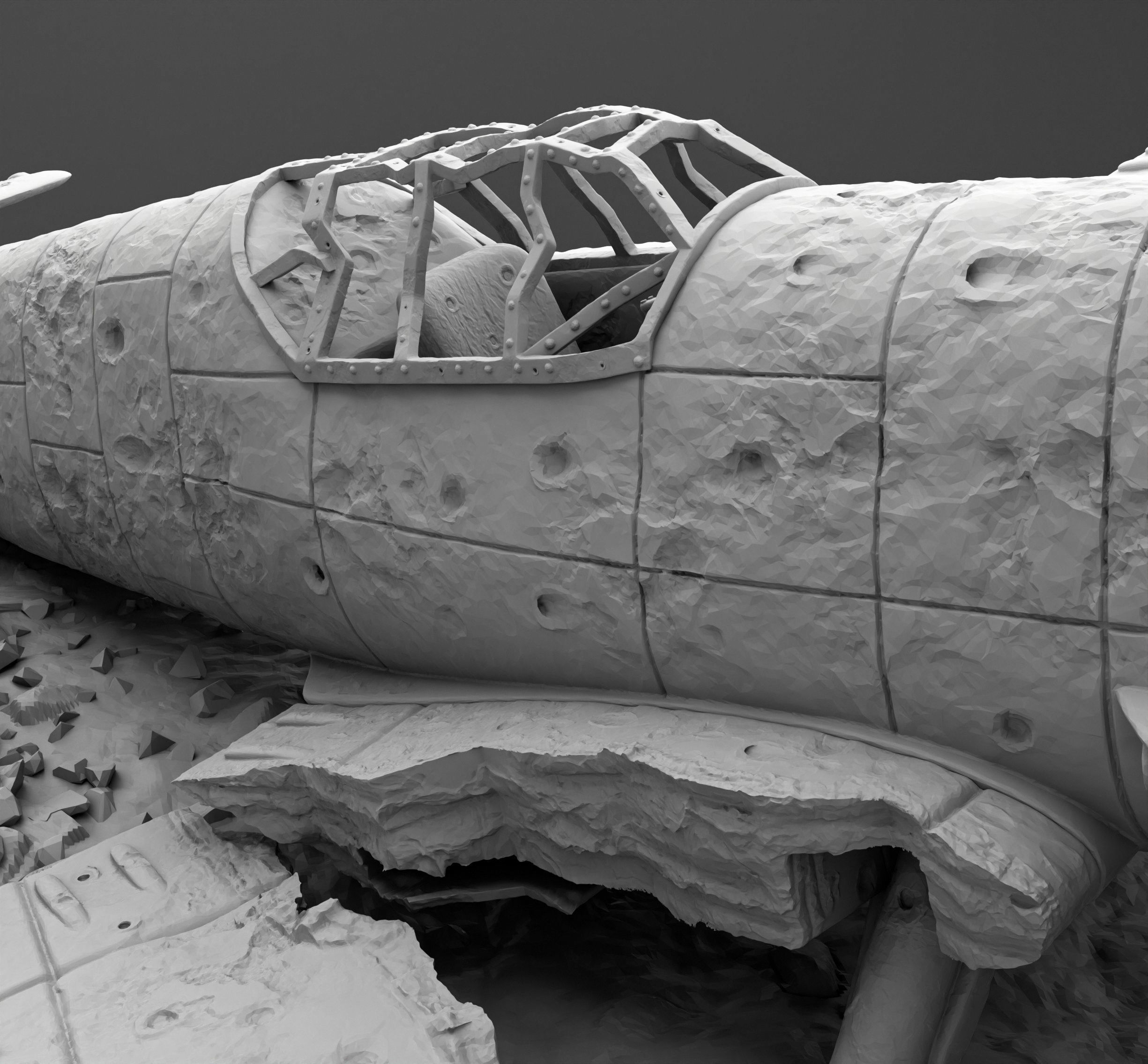 German plane Messerschmitt Bf-109 Broken 3D print model_4