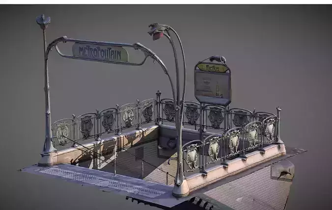 Art Nouveau Subway Entrance Paris Low-poly 3D model