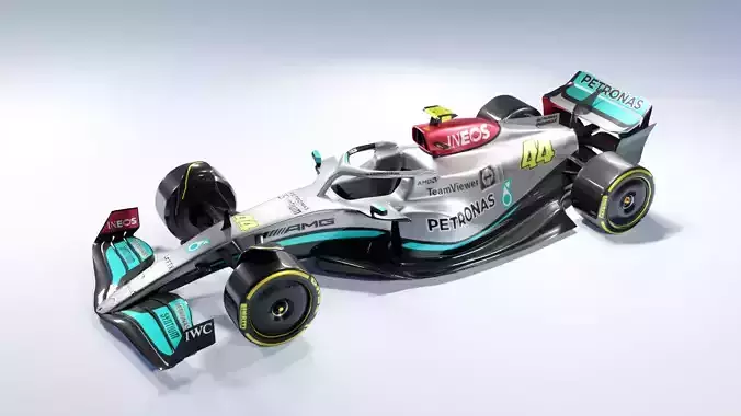 Formula 1 Mercedes Petronas AMG 44 Low Poly and High Poly W13