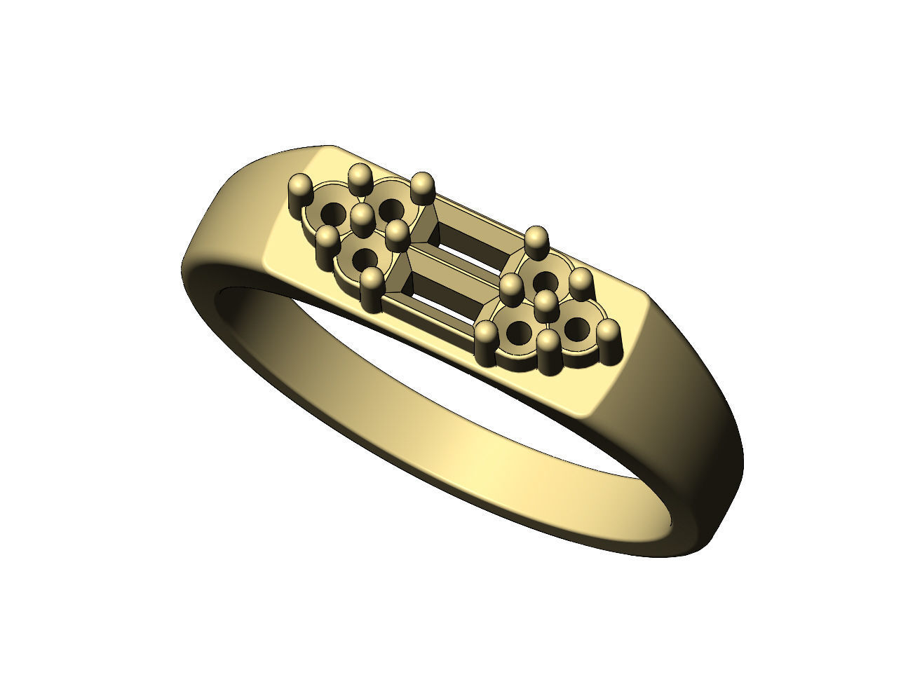 Baguettes and diamonds cluster signet ring US sizes 6 7 8 3D print model_5