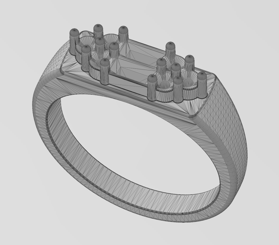 Baguettes and diamonds cluster signet ring US sizes 6 7 8 3D print model_14