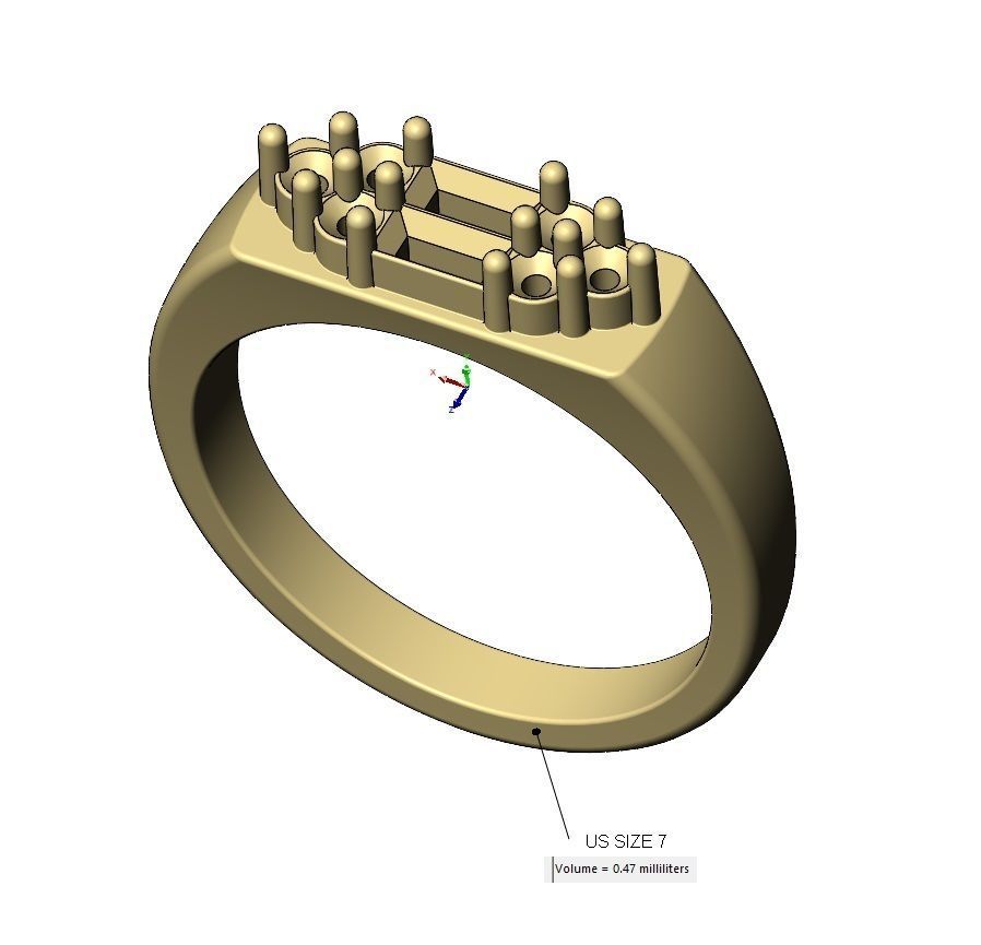 Baguettes and diamonds cluster signet ring US sizes 6 7 8 3D print model_17