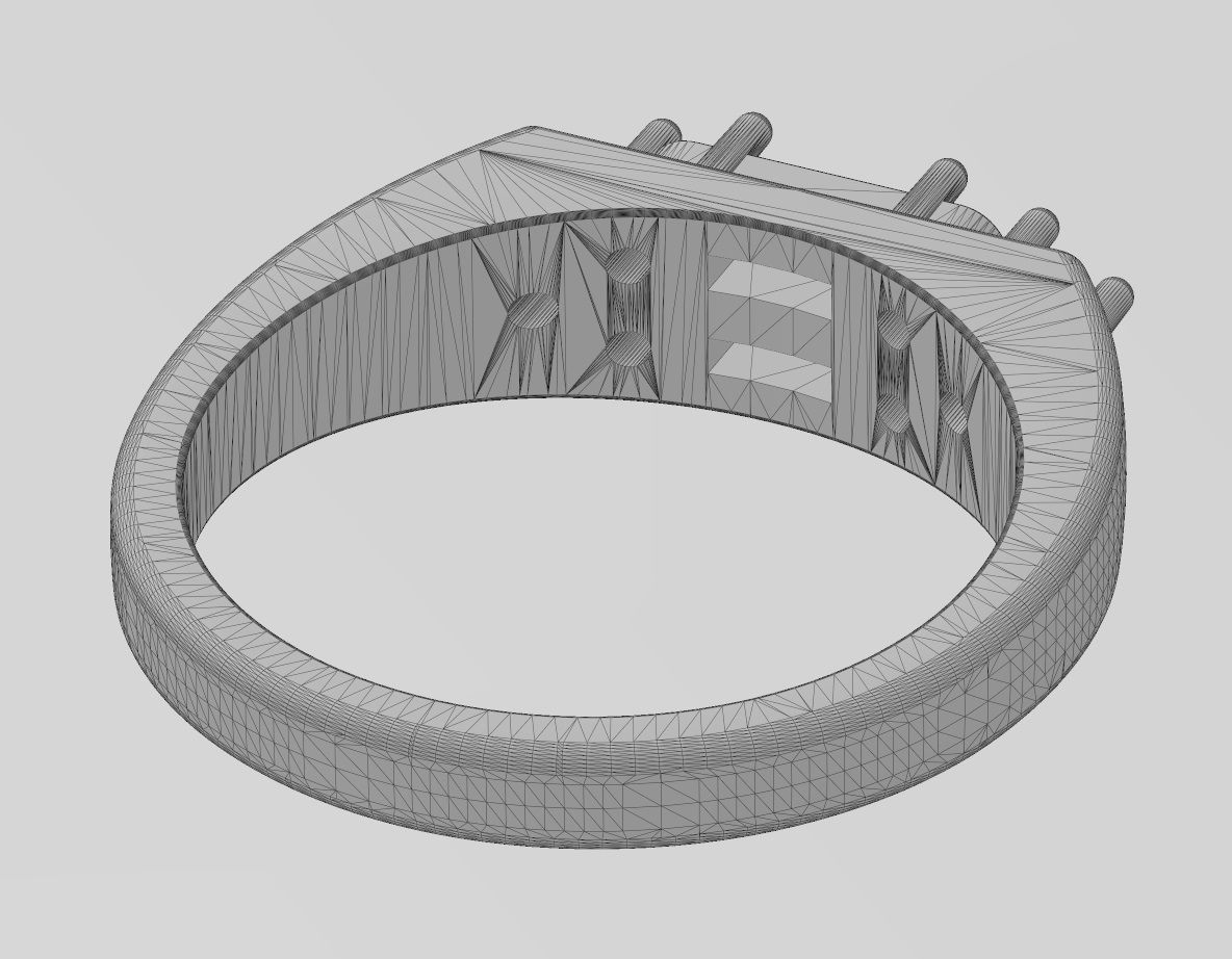 Baguettes and diamonds cluster signet ring US sizes 6 7 8 3D print model_13
