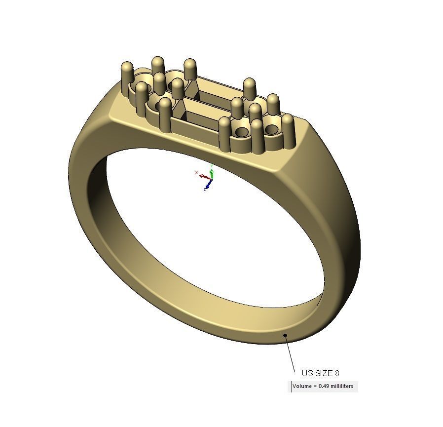 Baguettes and diamonds cluster signet ring US sizes 6 7 8 3D print model_16