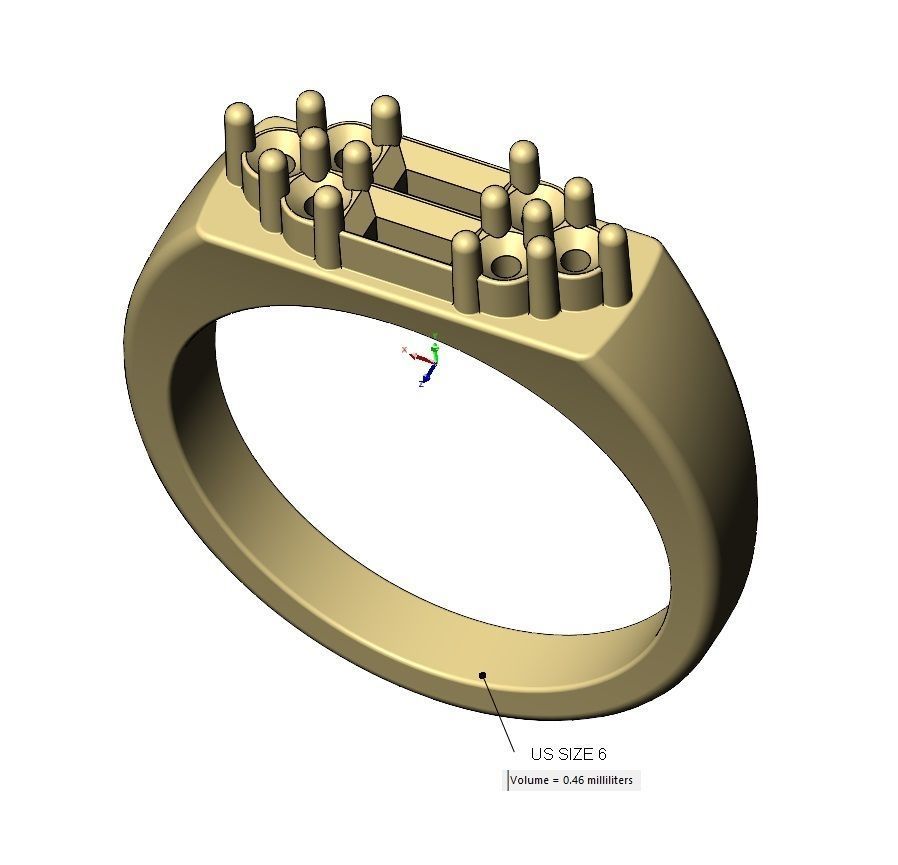Baguettes and diamonds cluster signet ring US sizes 6 7 8 3D print model_9