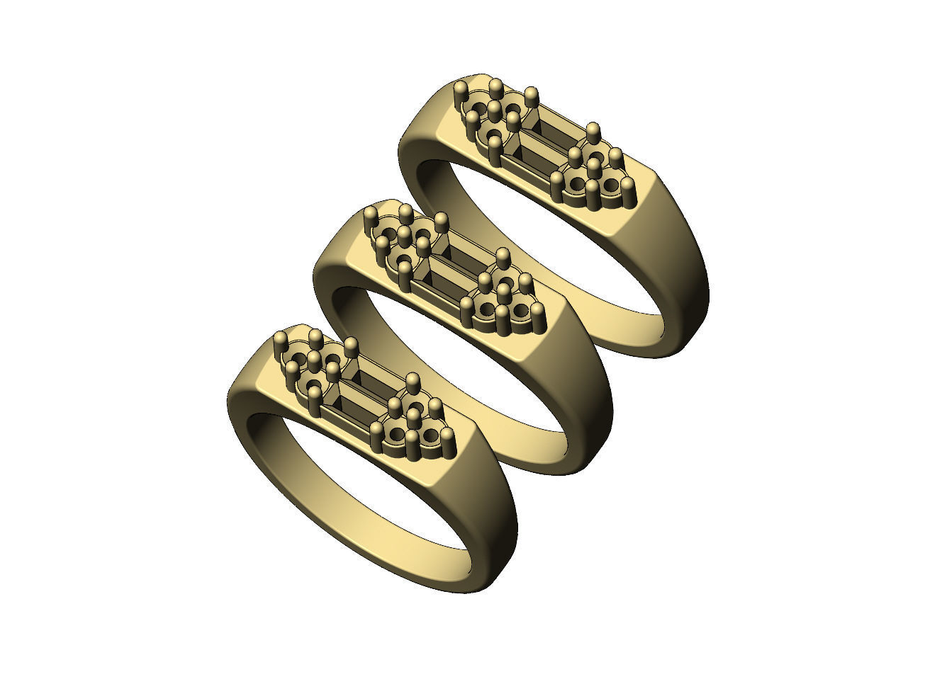 Baguettes and diamonds cluster signet ring US sizes 6 7 8 3D print model_4