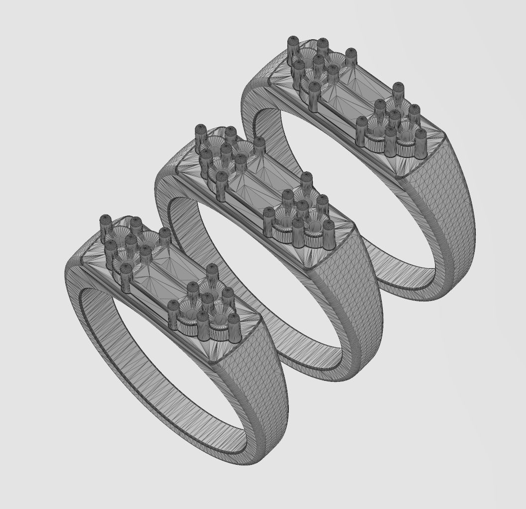 Baguettes and diamonds cluster signet ring US sizes 6 7 8 3D print model_12