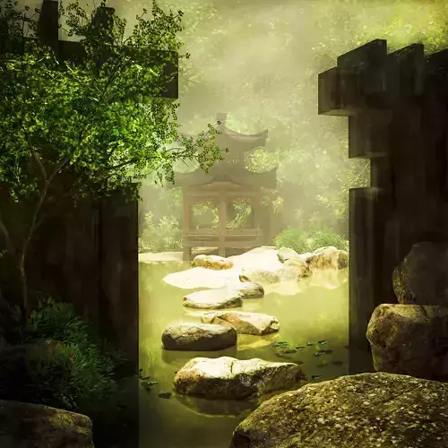 Scene Japanese Environment Tree PBR Assets Shrine Water 3D model
