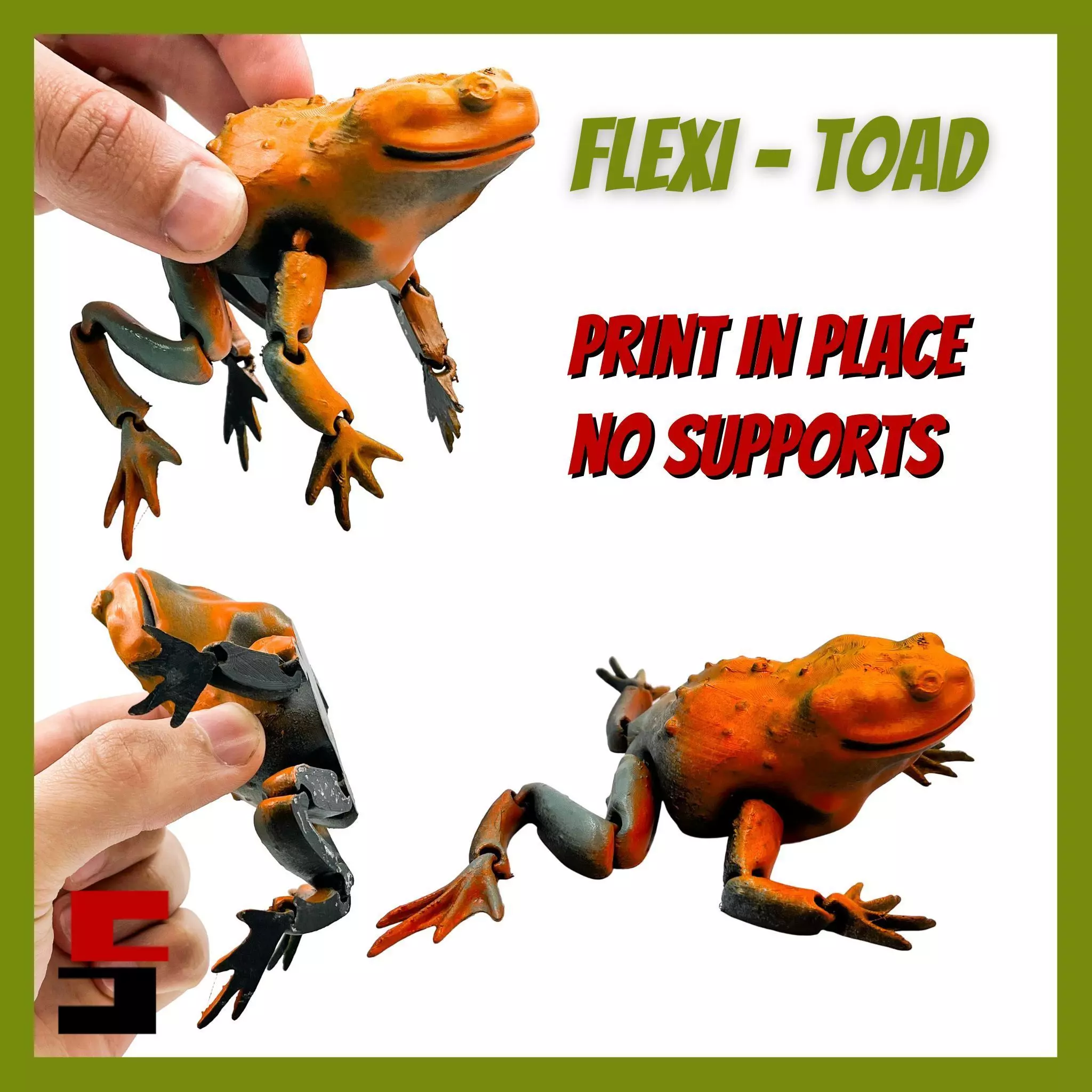 Flexi Toad Frog articulated print-in-place no supports 3D print model_0
