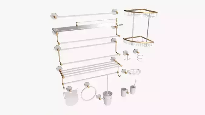 Bathroom Accessory Set Shelf Hanger 3D model