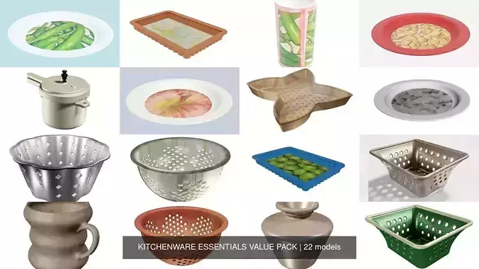 KITCHENWARE ESSENTIALS VALUE PACK 3D Model Collection