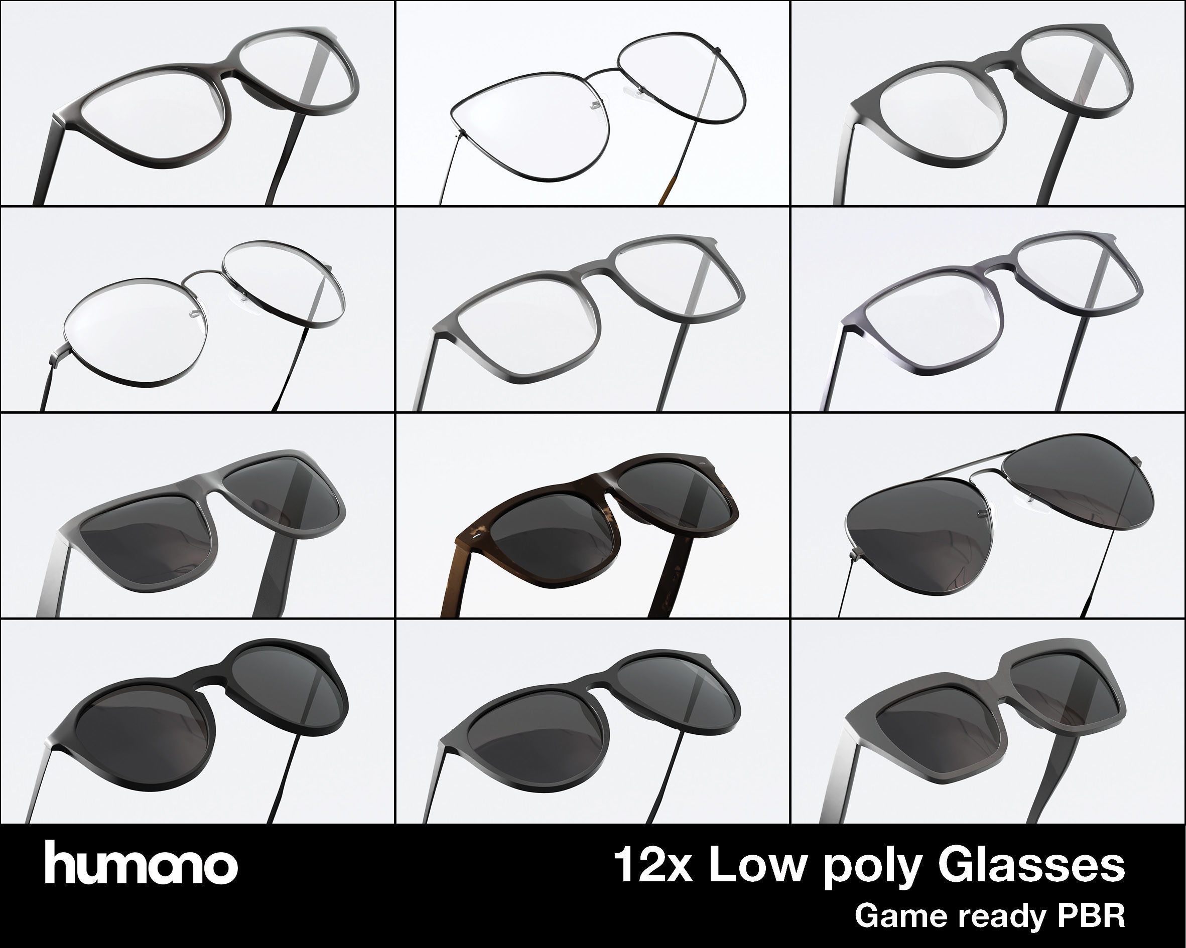 Humano 12x Glasses Collection - High quality Low Poly PBR  _0