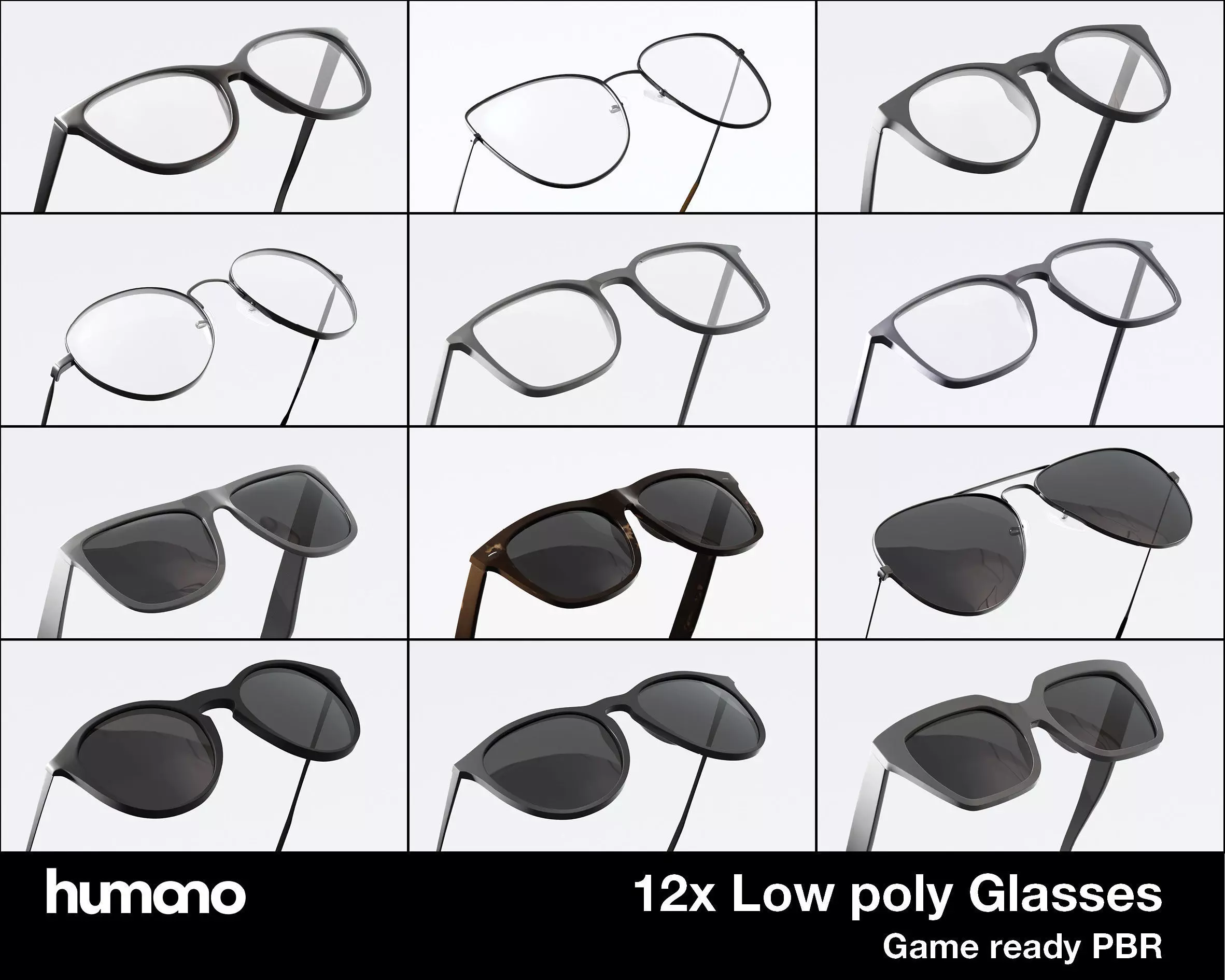 Humano 12x Glasses Collection - High quality Low Poly PBR  _0