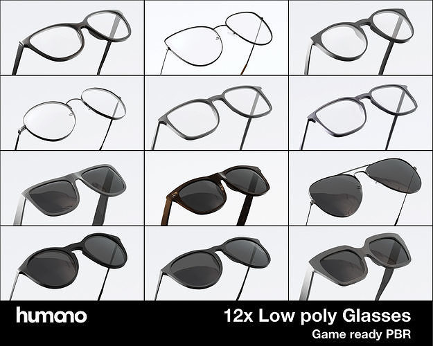 Humano 12x Glasses Collection - High quality Low Poly PBR  