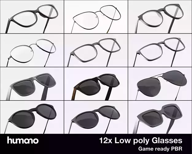 Humano 12x Glasses Collection - High quality Low Poly PBR  