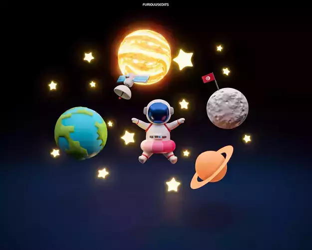 3D ASTRONAUT FLOATING BETWEEN PLANETS