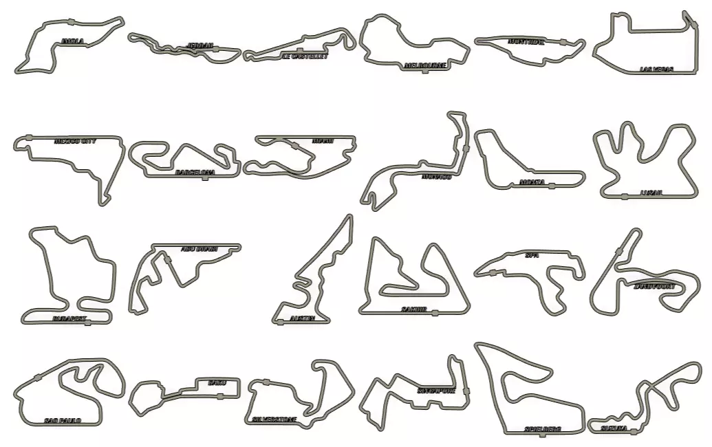 24 x Formula One Grand Prix Racing Tracks 2025 3D print model_0