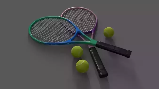 PBR Tennis Racket Bat and Ball Low-poly 3D model