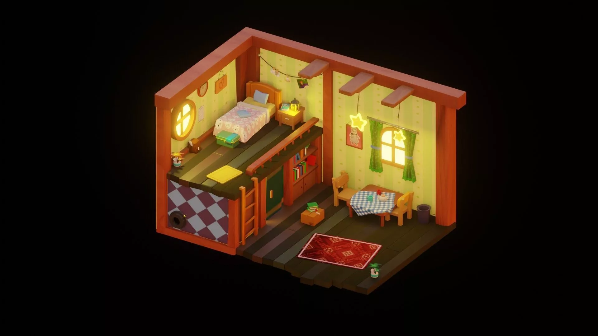 A Small Kids cute room isometric blender Low-poly 3D model