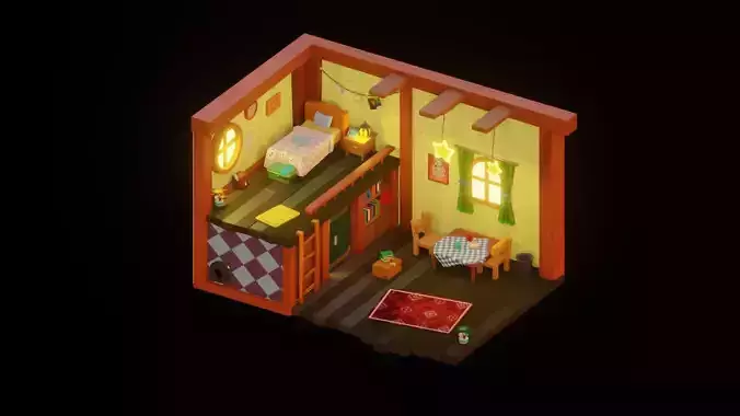 A Small Kids cute room isometric blender Low-poly 3D model
