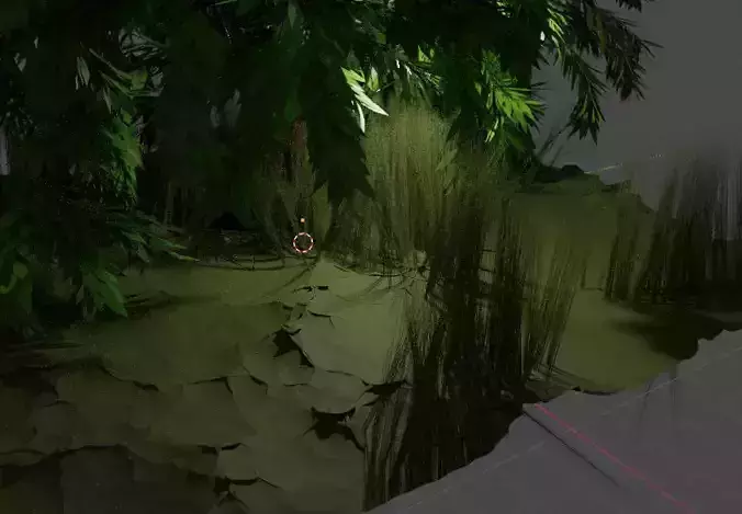 Leaves grassy area with trees