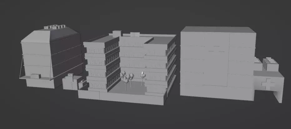 Building Pack of 4 Game Ready Low-poly 3D model_0