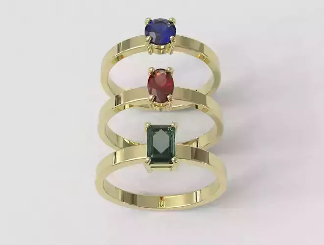 3 Classics Stone Rings 3D print model