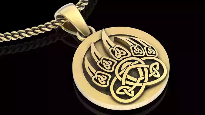 Bear paw pendant gold silver jewelry printable 3D model 3D print model